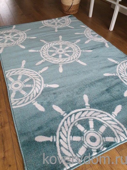 Ковер МОРСКОЙ со ШТУРВАЛОМ лазурный 